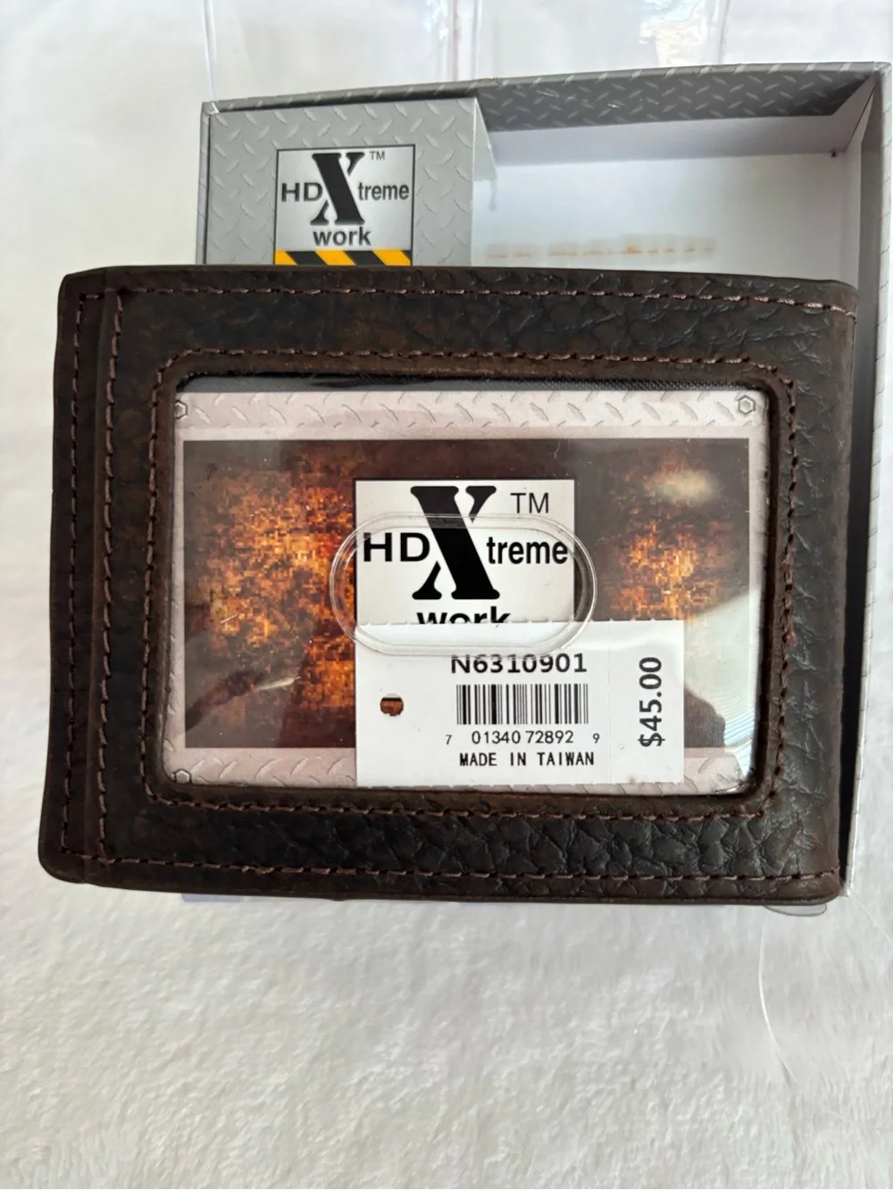 HD XTREME WORK Men's Top Grain Leather Bi-Fold Wallet and Money Clip--NWT